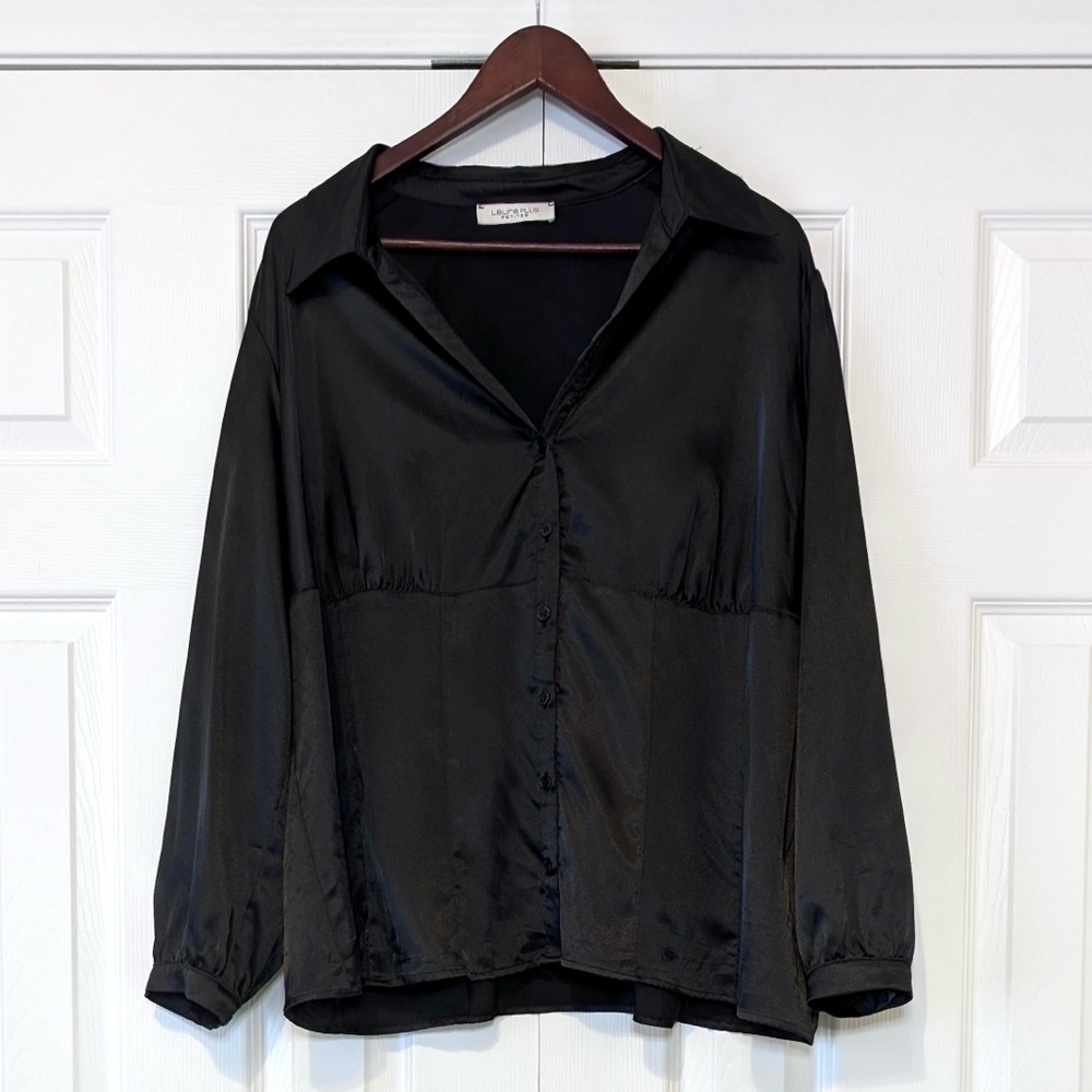 Y2K Vintage Laura Petites Plus Sized Satin Panelled Blouse Size 20 Goth Formal